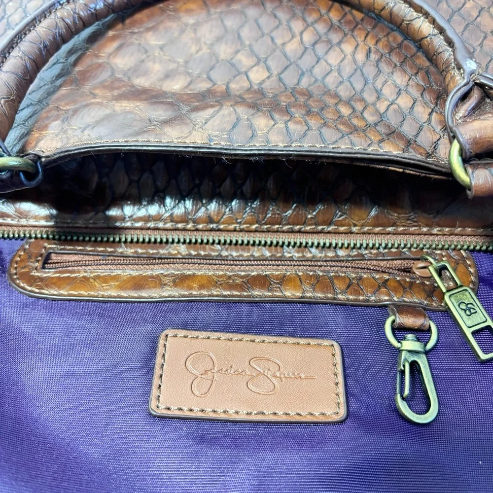 Jessica Simpson Vintage Leather Retro Y2K Brown & Purple Bag, Shoulder Bag - Picture 7 of 16